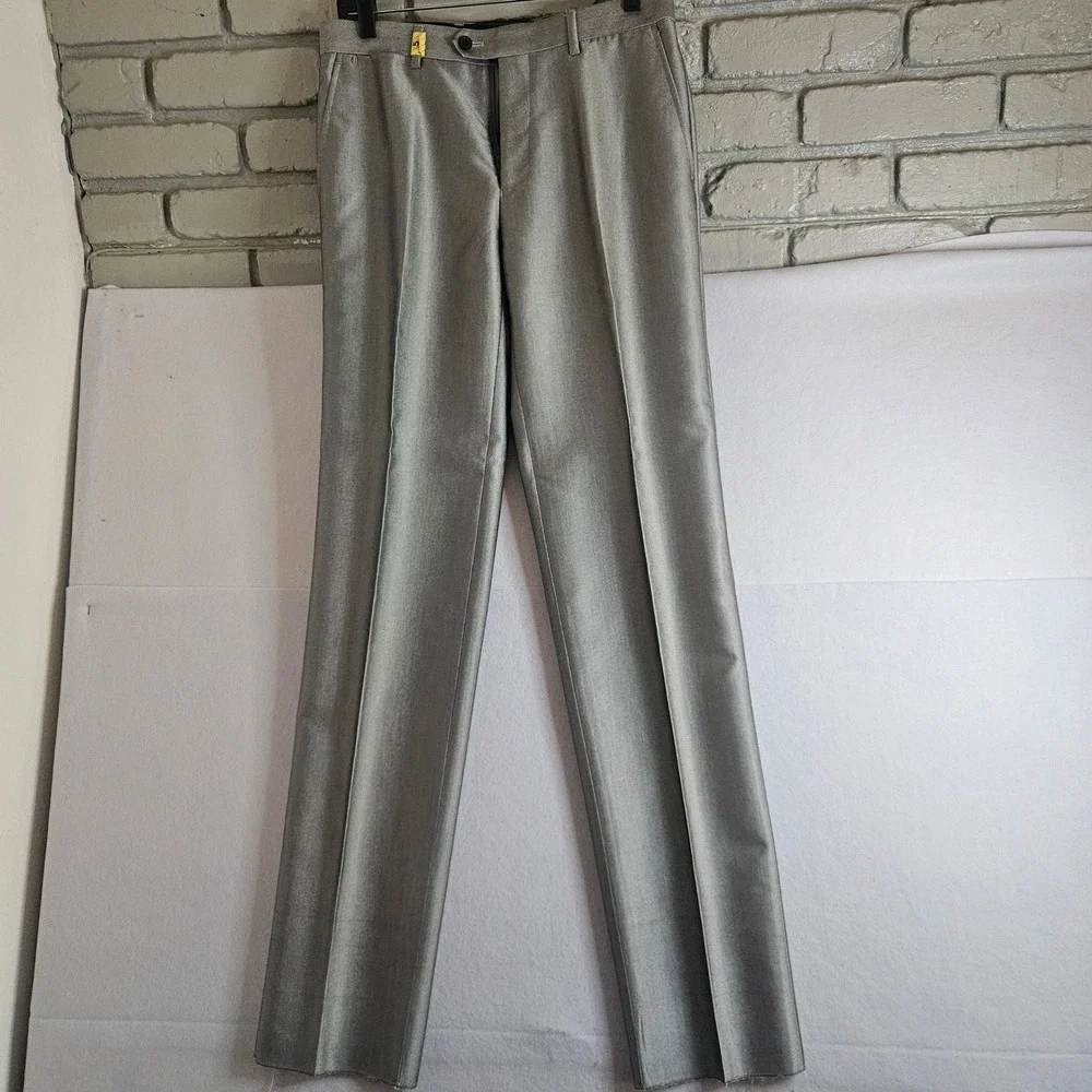Eleganza Giorgio Sanetti Mens Suit Set Silver Grey Black Trim 38S 32x35 Pant
